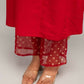 FIORRA Women's Red Creap A-Line Kurta Palazzo Set With Dupatta - Swadesiicart