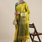 Mitera Olive Green Ethnic Motifs Zari Silk Cotton Banarasi Saree | Swadesiicart