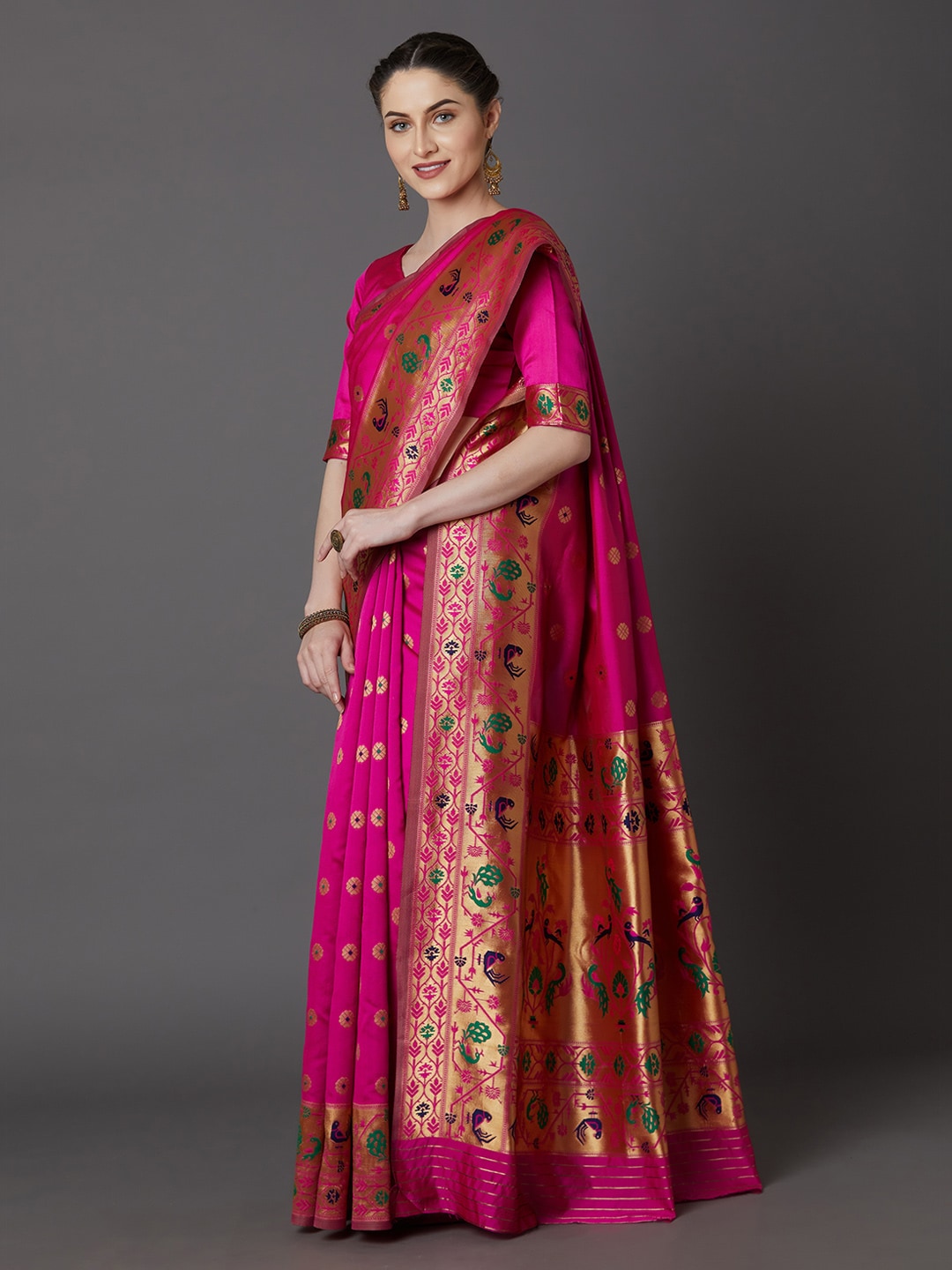 Mitera Pink Silk Blend Woven Design Banarasi Saree | Swadesiicart
