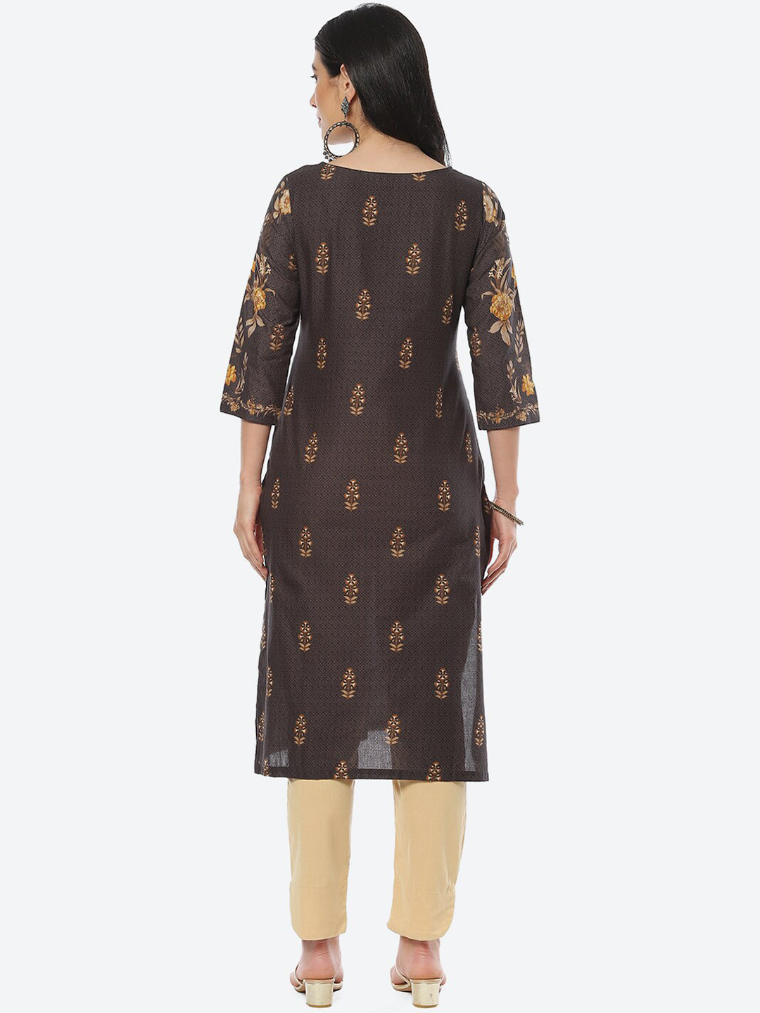 Biba Women Floral Printed Boat Neck Cotton Kurta - Swadesiicart
