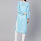 ADA Women Blue & White Chikankari Embroidered Sheer Straight Sustainable Handloom Kurta | Swadesiicart