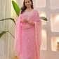 The52 Pink Women's Beautiful Chikankari Work Chanderi Fabric Straight Kurta Pant and Dupatta Set - Swadesiicart