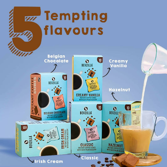 Bevzilla Assorted Flavours Instant Coffee Cubes Pack with Organic Date Palm Jaggery | Swadesiicart
