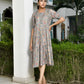 Vaasva Women's Grey Cotton Digital Printed Embroidered Placket Dress | Swadesiicart