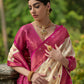 Vishnu Weaves Women's Cream Banarasi Silk Zari Woven Saree with Blouse - Swadesiicart