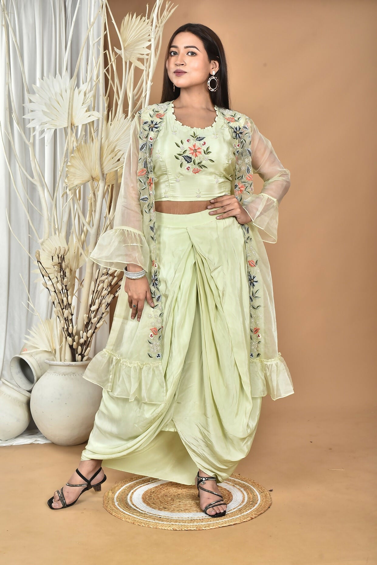 Morchari Women Hand Embroidery Crop Top-Light Green - Swadesiicart