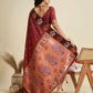 Vishnu Weaves Women's Maroon Banarasi Silk Zari Woven Saree with Blouse - Swadesiicart