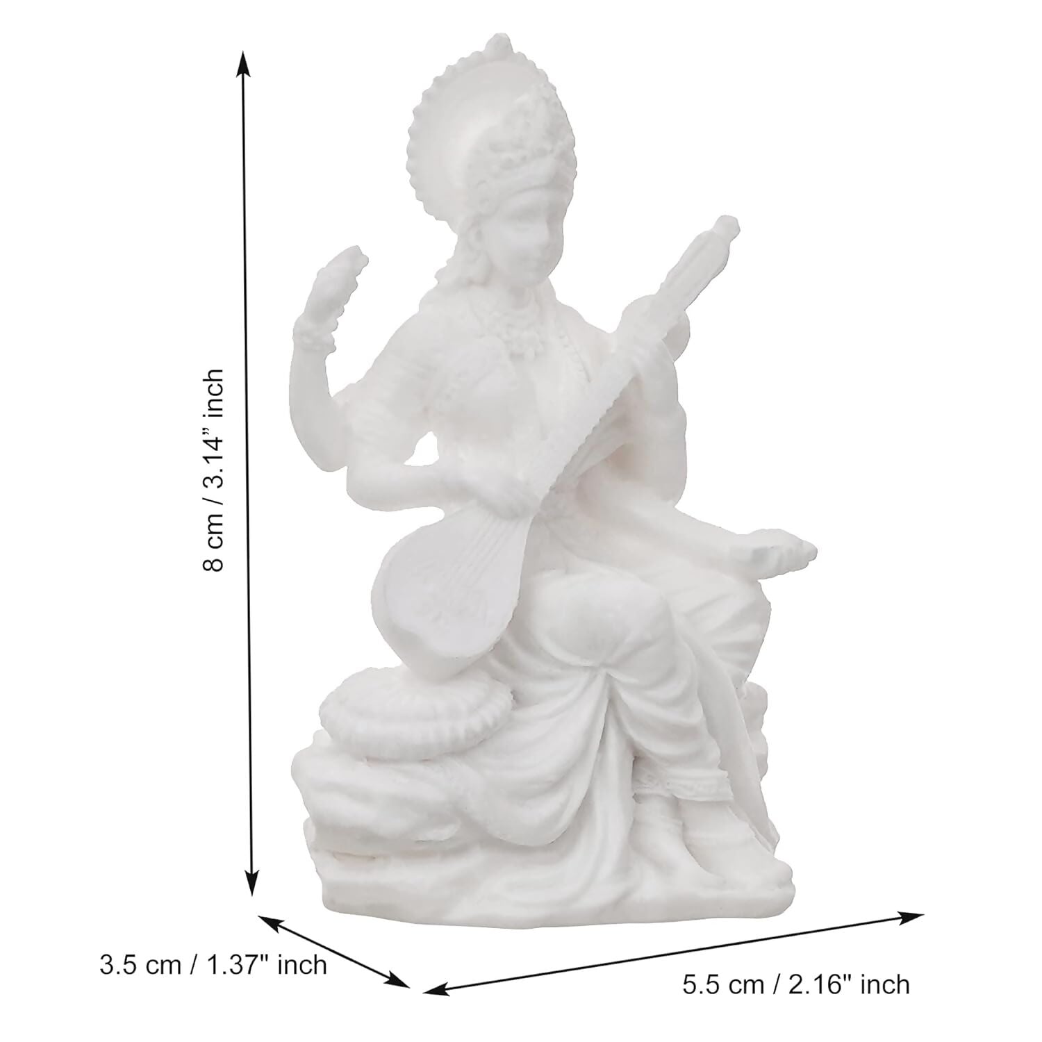 eCraftIndia White Polyresin Goddess Saraswati Statue - Swadesiicart