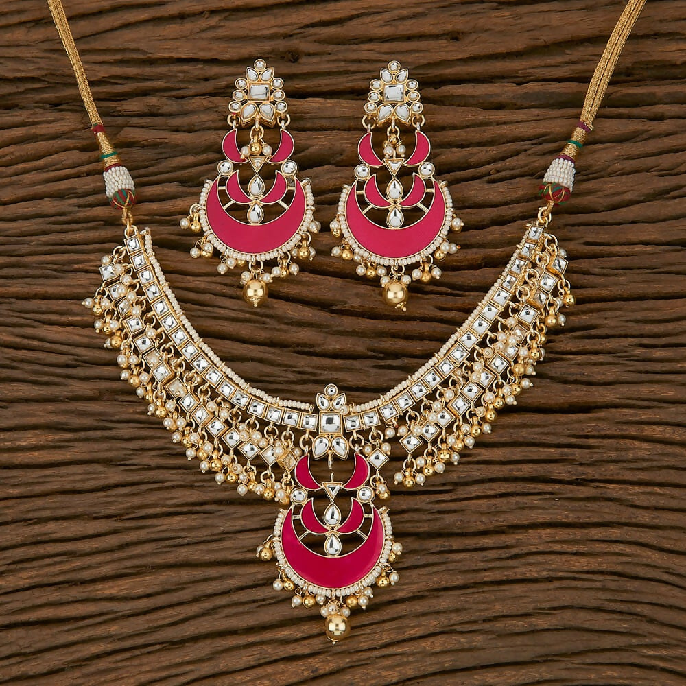 Joban Fashion Women Golden White Rani Necklace Set - Swadesiicart