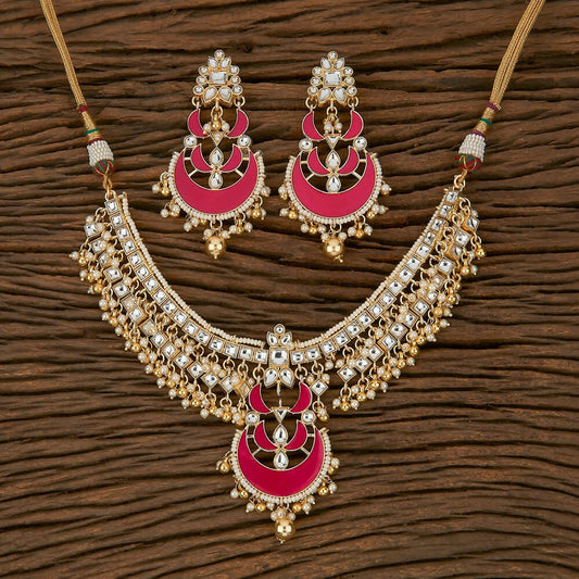 Joban Fashion Women Golden White Rani Necklace Set - Swadesiicart