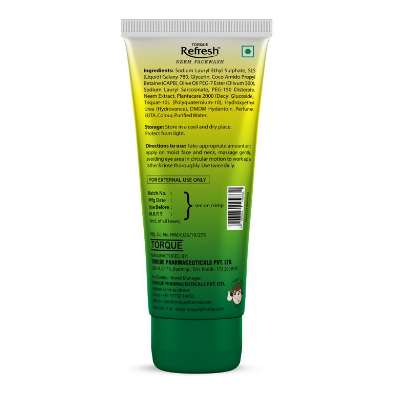 Torque's Refresh Neem Face Wash Cleanses And Soothes Skin - Swadesiicart