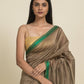 Suta Brown Green Zari Silk Cotton Maheshwari Saree | Swadesiicart