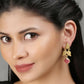 Joban Fashion Women Pink Stone Matte Gold Earrings | Swadesiicart