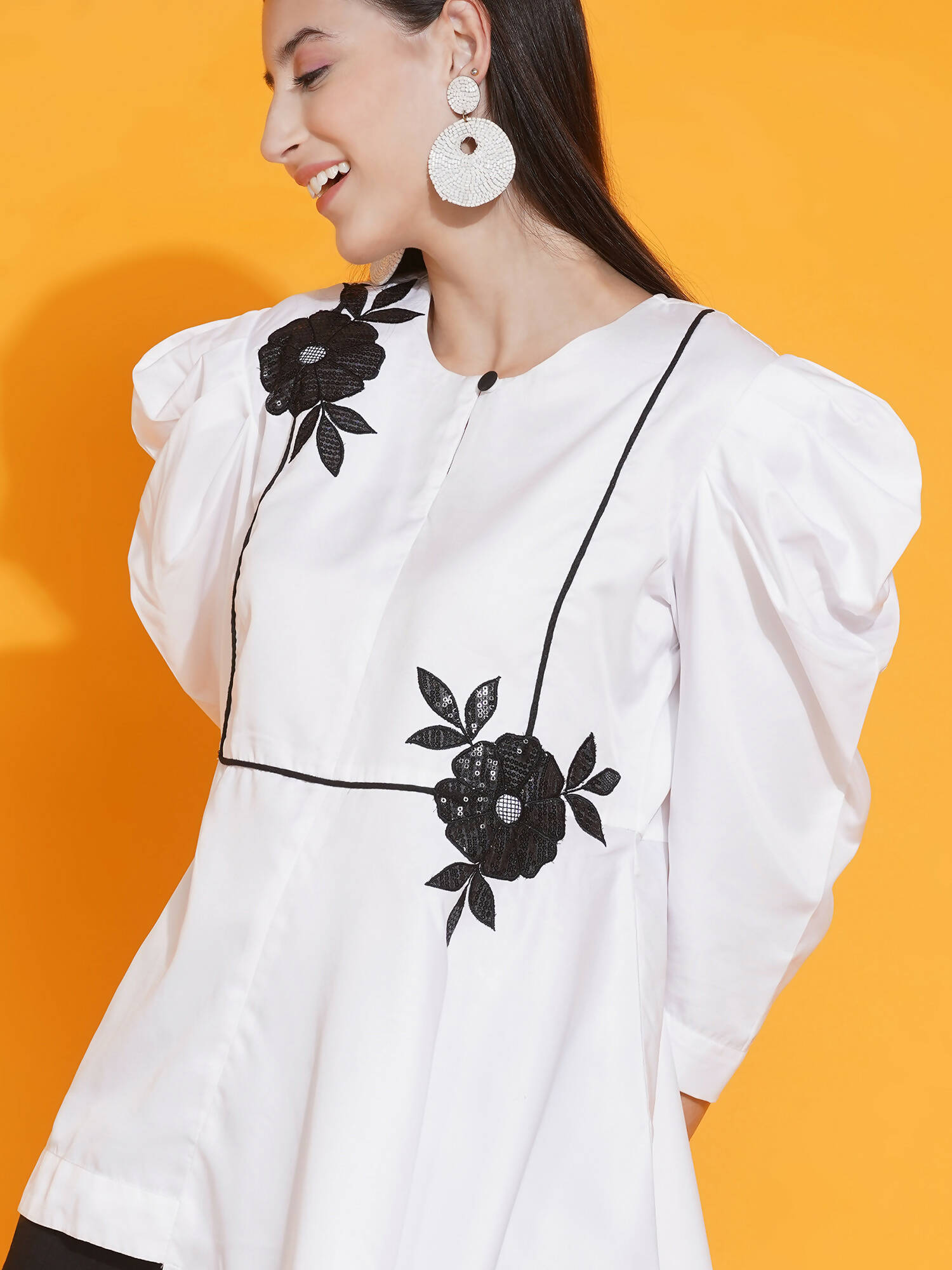 Women Republic White Shirt With Sequence Embroidery And Bellbotton Pants | Swadesiicart