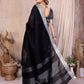 Anaita Black Weaving Linen Cotton Saree With Blouse