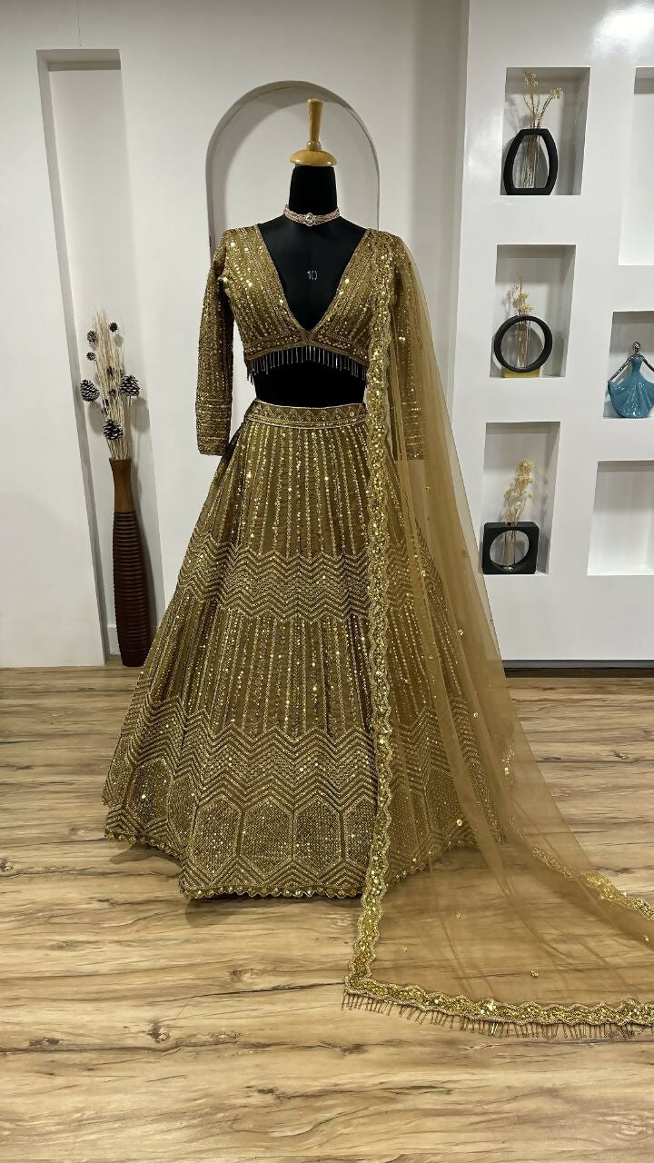 Jyoti Fashion Women's Beige Kasturi Silk Georgette Sequins with Dori Embroidered Designer Lehenga Choli Set | Swadesiicart