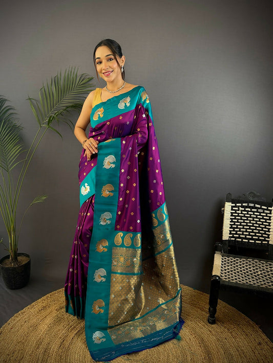Joban Fashion Royal Blue Butti Banarasi Silk Sarees | Swadesiicart