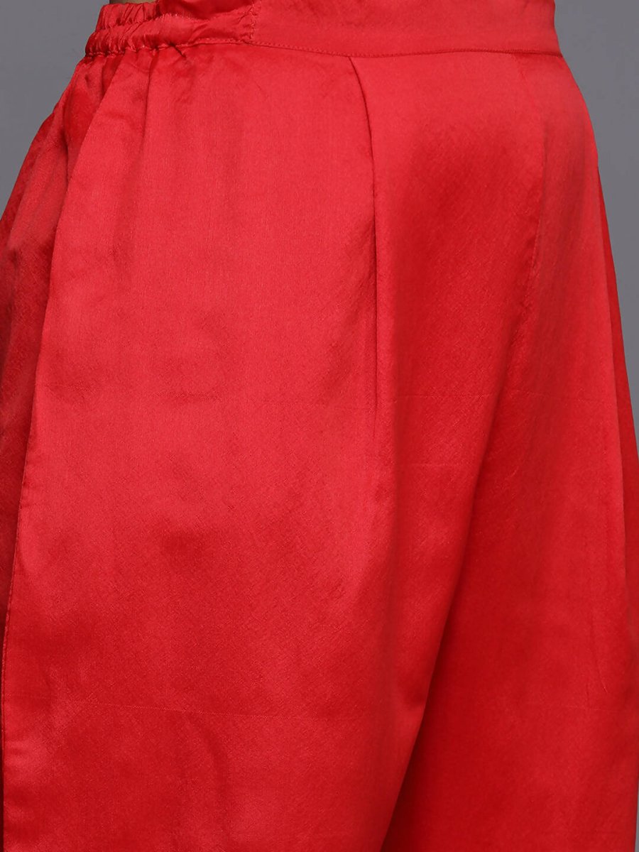 Ahalyaa Women Red Ethnic Motifs Kurta with Trousers | Swadesiicart