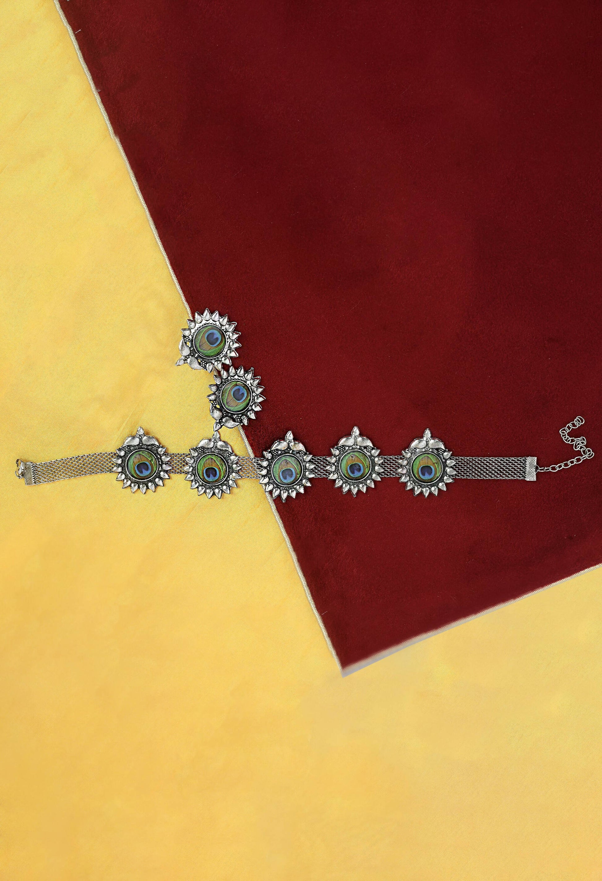 Mominos Fashion Johar Kamal Oxidised Silver-Plated Peacock Wings Work Necklace Handicraft | Swadesiicart
