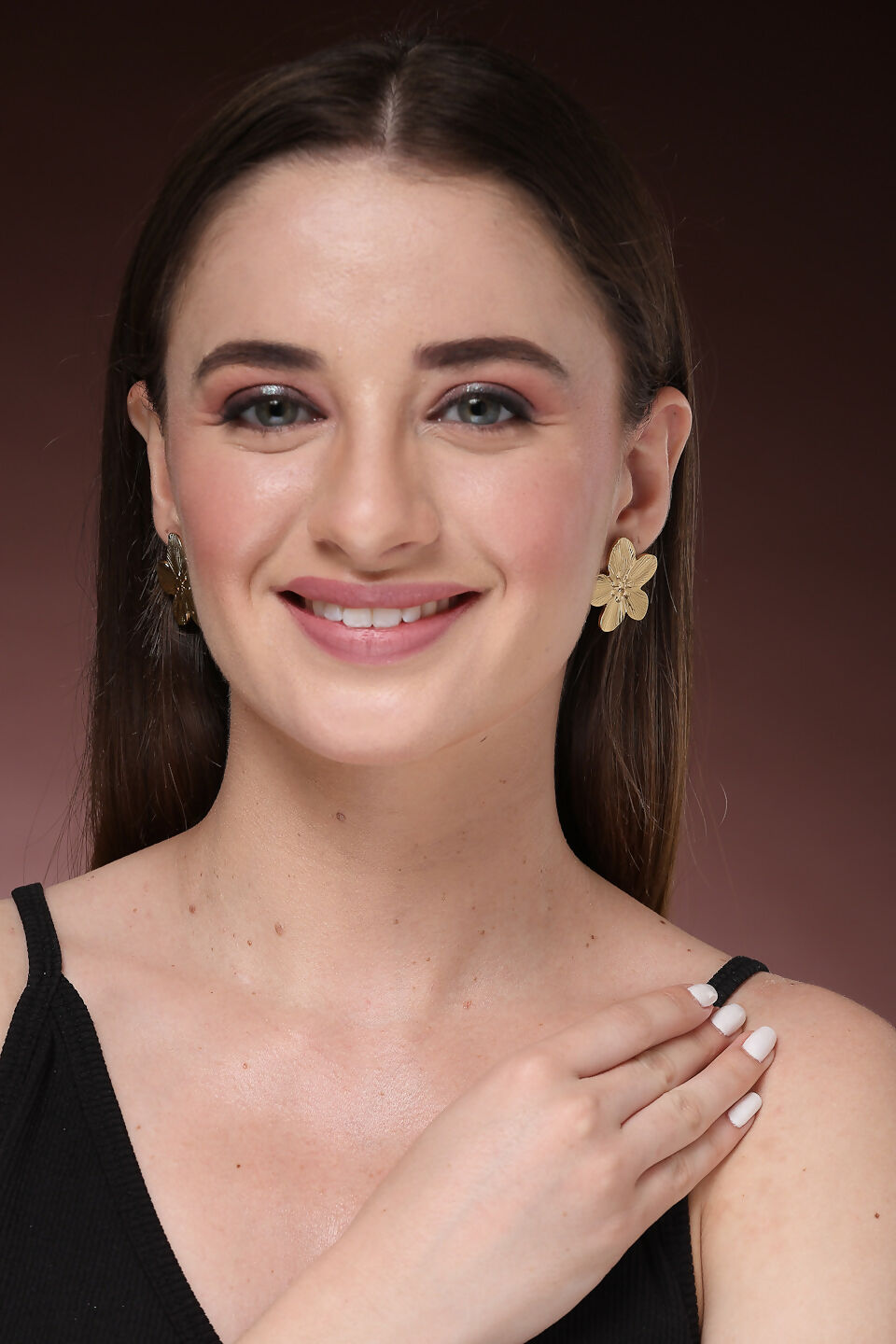 NVR Women's Gold-Polished Floral Shape Stud Earrings | Swadesiicart