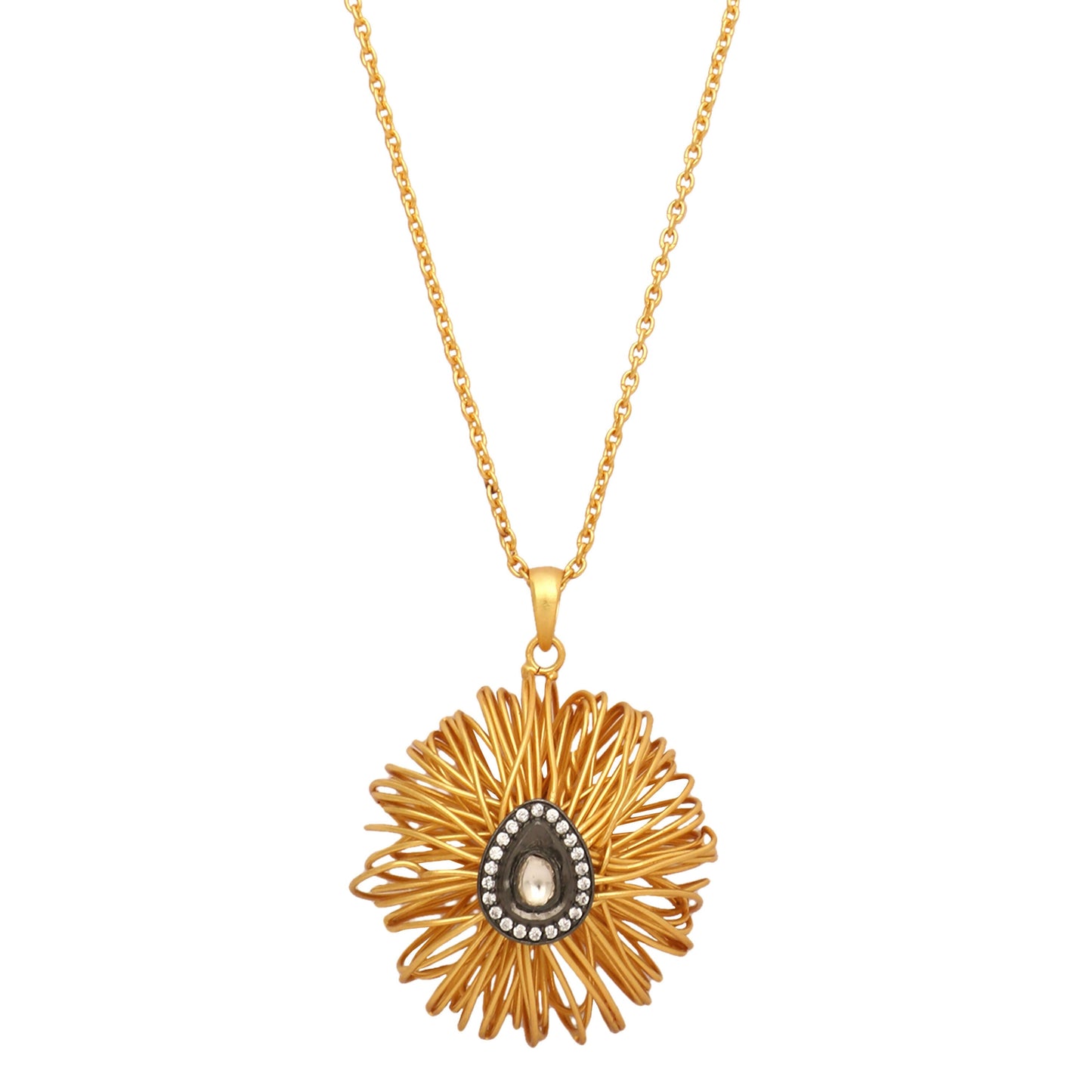 Nuyug 18k Gold-Plated Crystal Studded Minimal Chain Pendant Necklace | Swadesiicart
