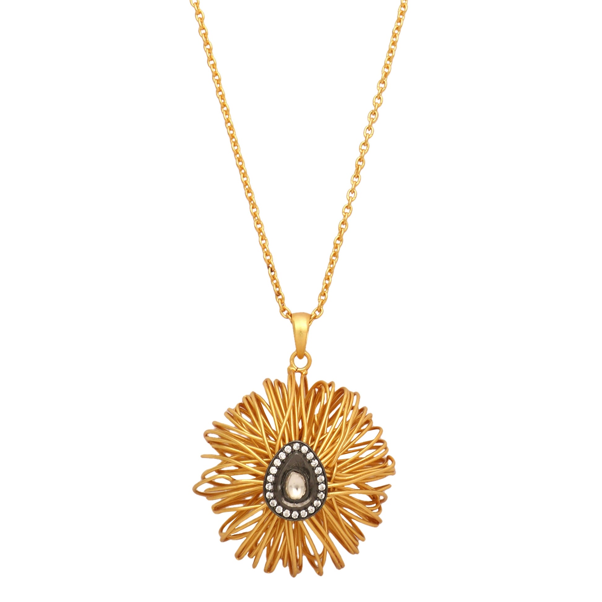 Nuyug 18k Gold-Plated Crystal Studded Minimal Chain Pendant Necklace | Swadesiicart