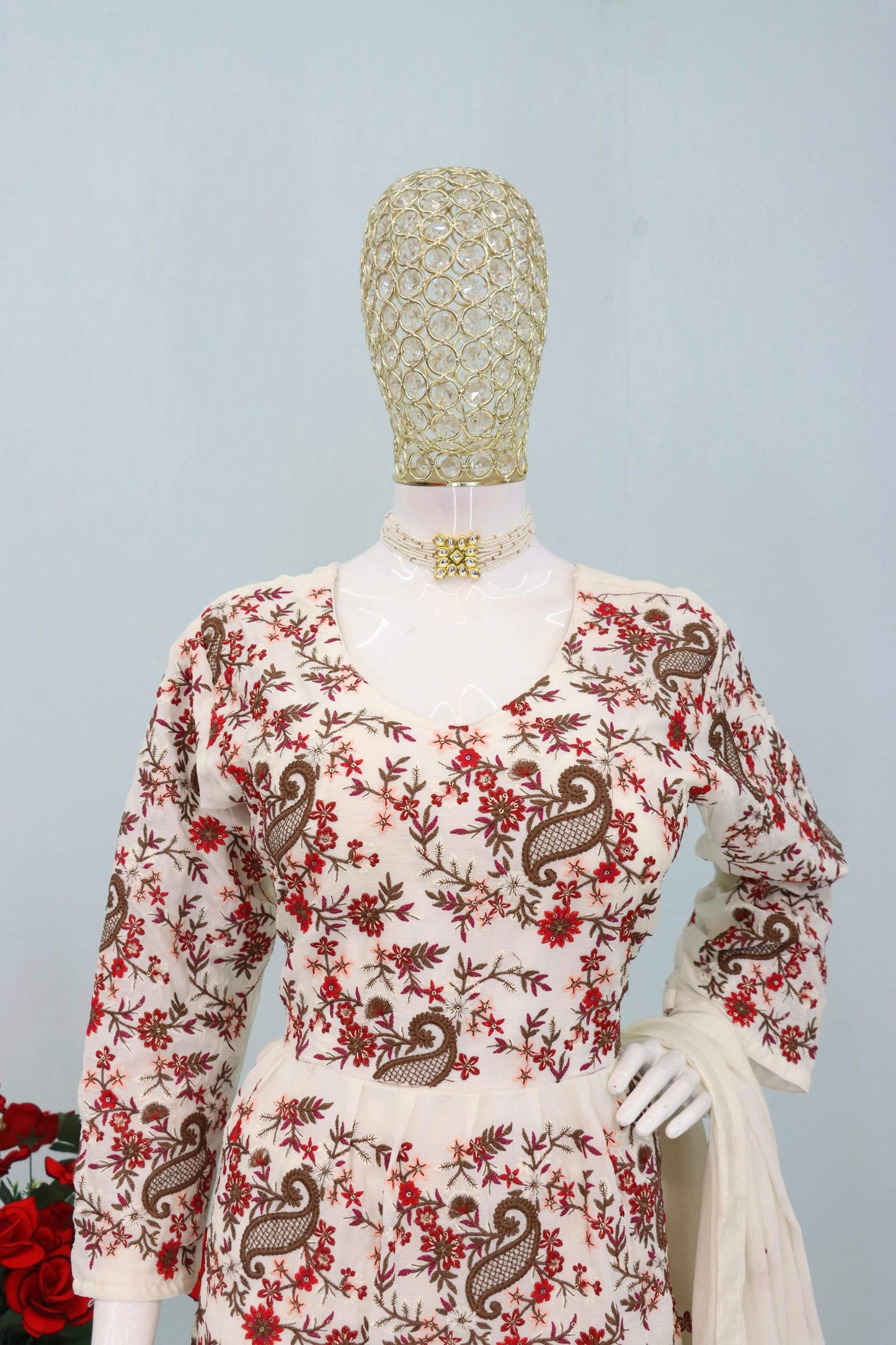 Anaita Cream Chiffon Embroidered With Sequins Work Salwar Suit