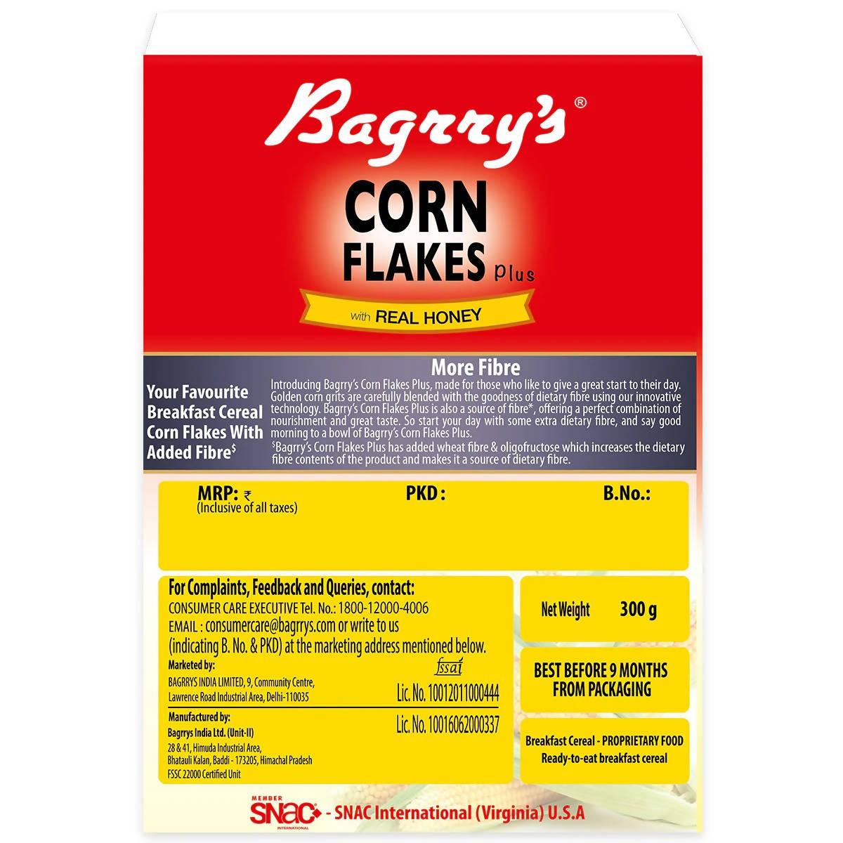 Bagrry's Corn Flakes Plus with Real Honey - Swadesiicart
