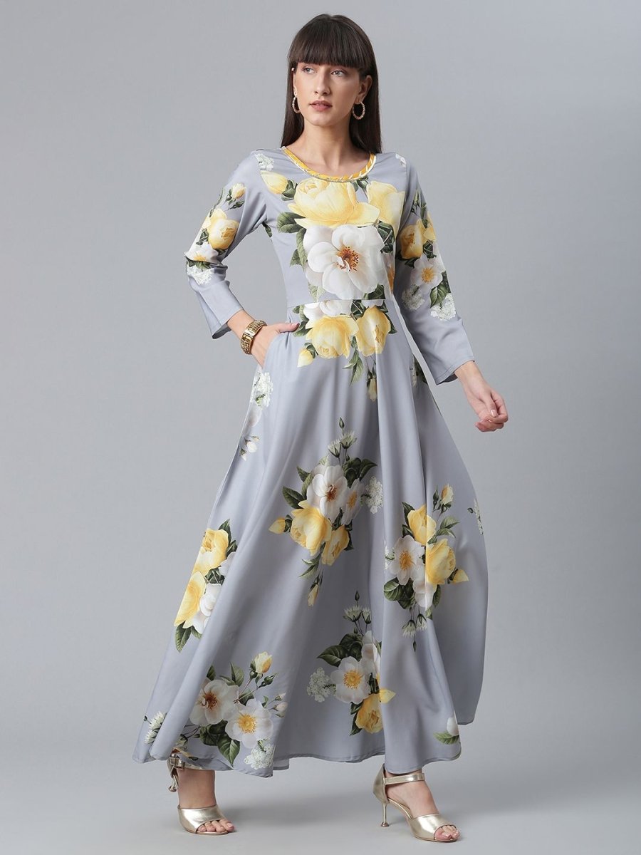 Ahalyaa Rayon Grey Digital Print Kurta With Dupatta Set | Swadesiicart