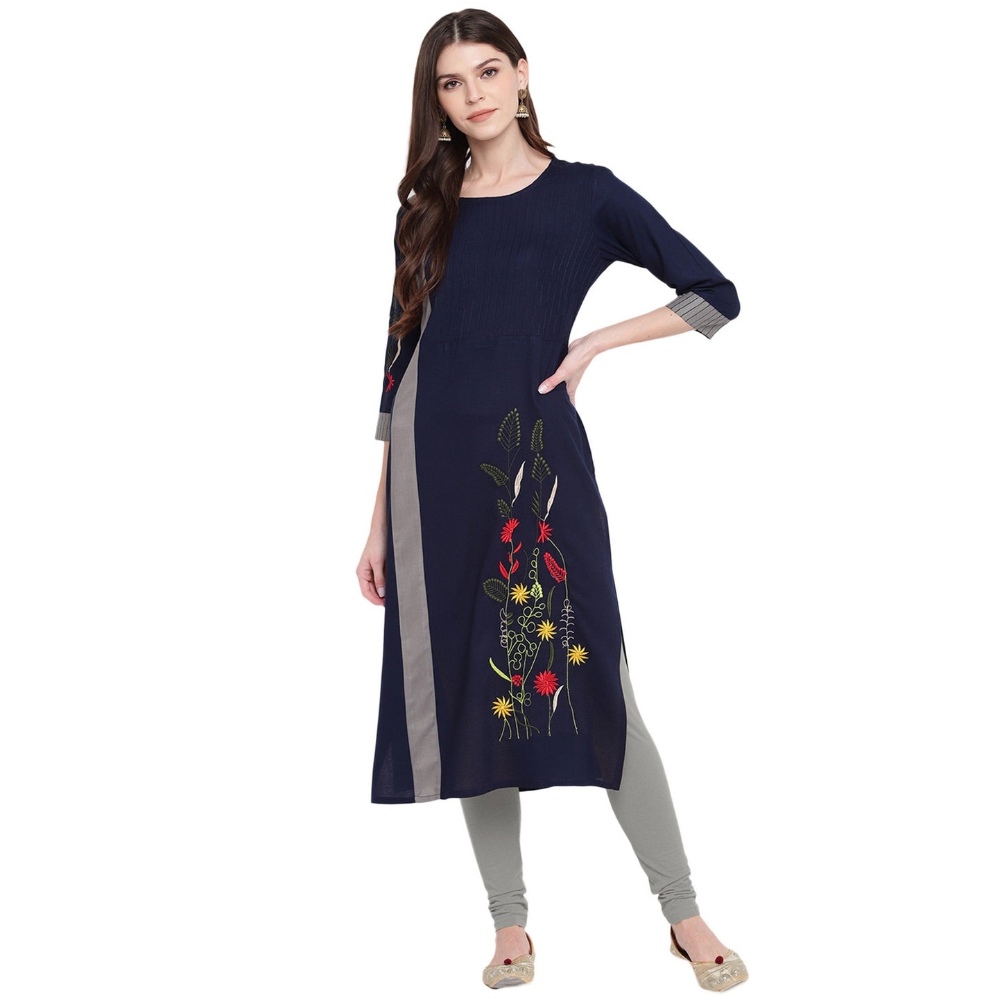 NOZ2TOZ Women's Blue & Grey Kurta- (1pc set) - Swadesiicart
