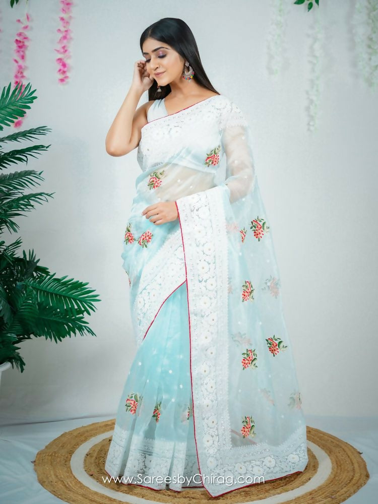 Vamsee Sambhuti Sea Green Organza Saree - Swadesiicart