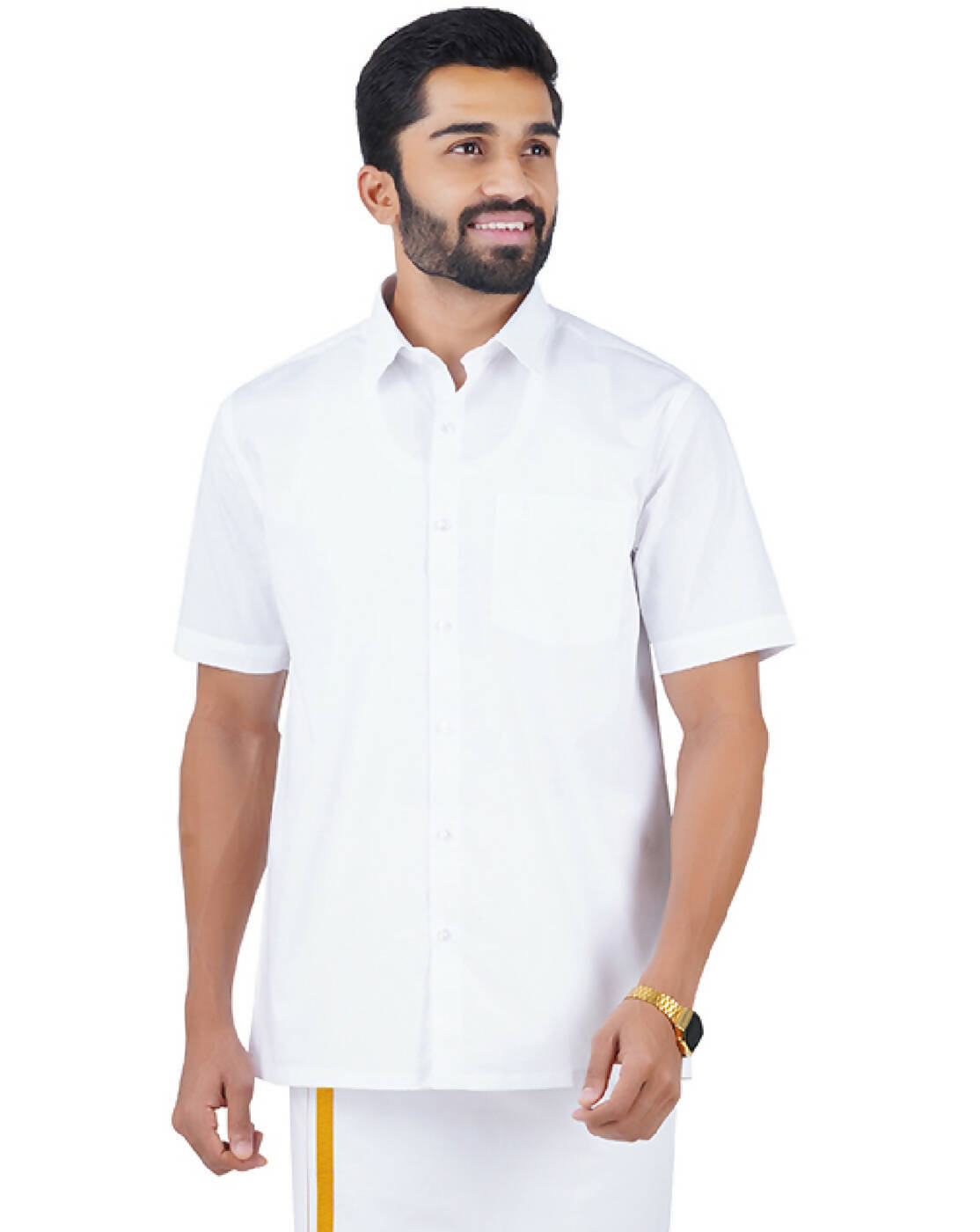 Ramraj Cotton Mens Half Sleeve Formal 100 % Cotton White Shirt | Swadesiicart