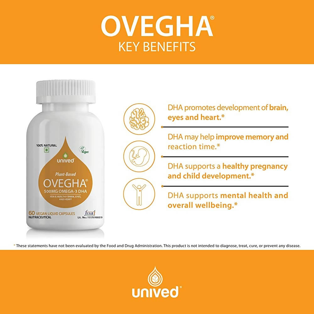 Unived Plant-Based Ovegha 500 MG Omega-3 DHA Capsules | Swadesiicart