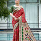 Vishnu Weaves Women's Red Paithani Patola Silk Zari Woven Saree with Unstitched Blouse - Swadesiicart