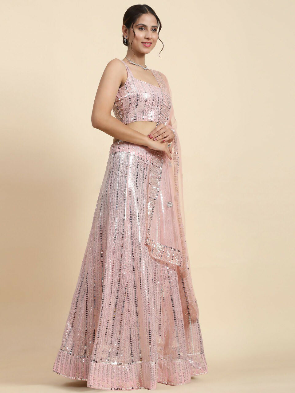 Jyoti Fashion Premium Pink Faux Georgette 3MM & 7MM Sequins Embroidery Lehenga Choli with Dupatta | Swadesiicart