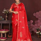 Joban Fashion Red Floral Motifs Banarasi Silk Sarees | Swadesiicart