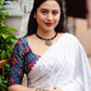 White Poly Silk Ethnic Motifs Saree with Unstitched Blouse - Hiral Fashion | Swadesiicart