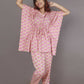 Breathables Women’S Loungewear Kaftan Co-Ord Set Cotton V-Neck In Quirky Pink Print