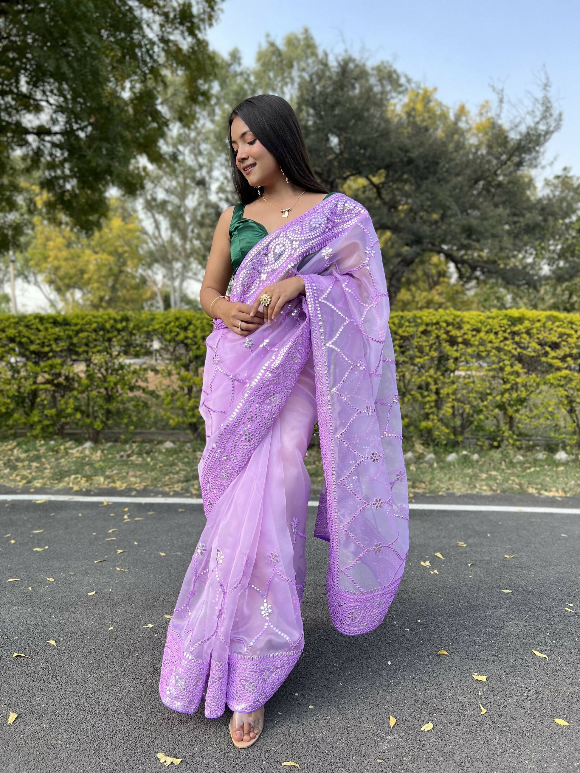 Vamsee Naina Purple Organza Saree - Swadesiicart