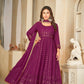Jyoti Fashion Women's Wine Georgette Embroidered Anarkali Kurta Pant Set With Dupatta | Swadesiicart