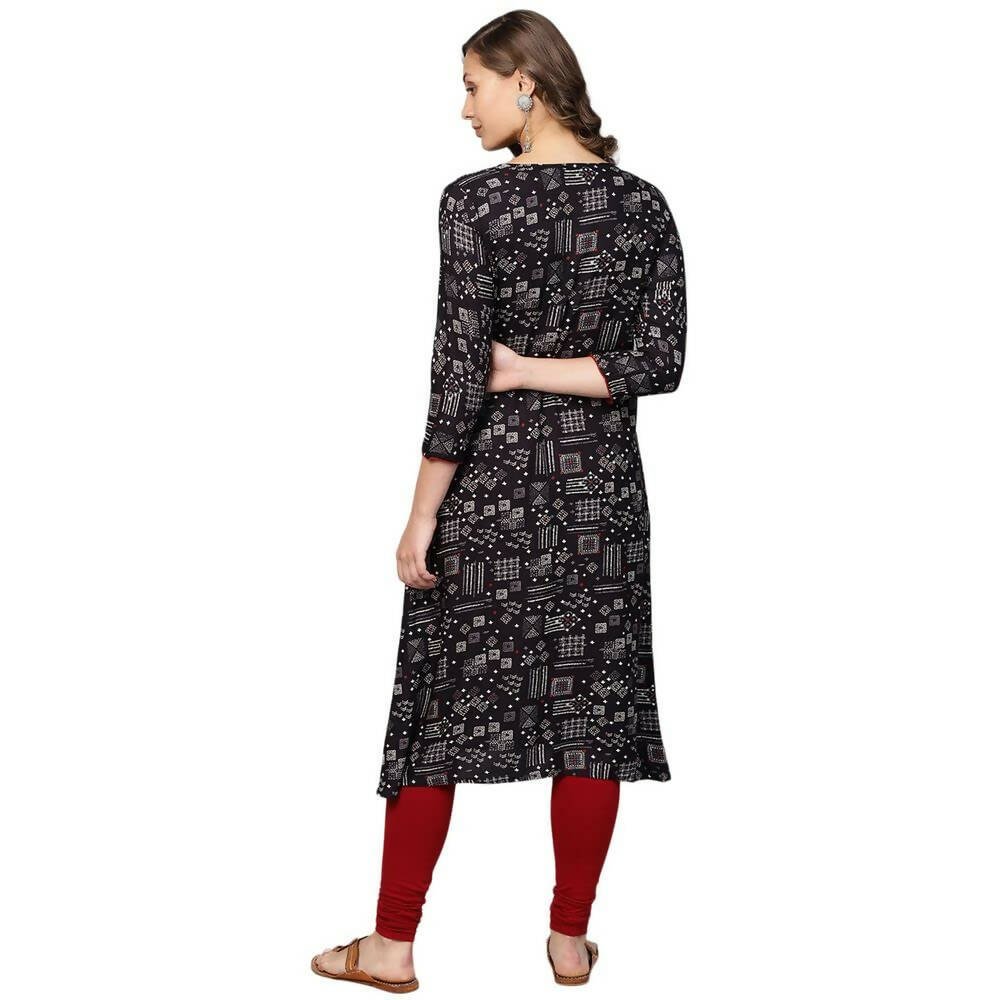 Anubhutee Women's Rayon Regular A-Line Black Kurta | Swadesiicart