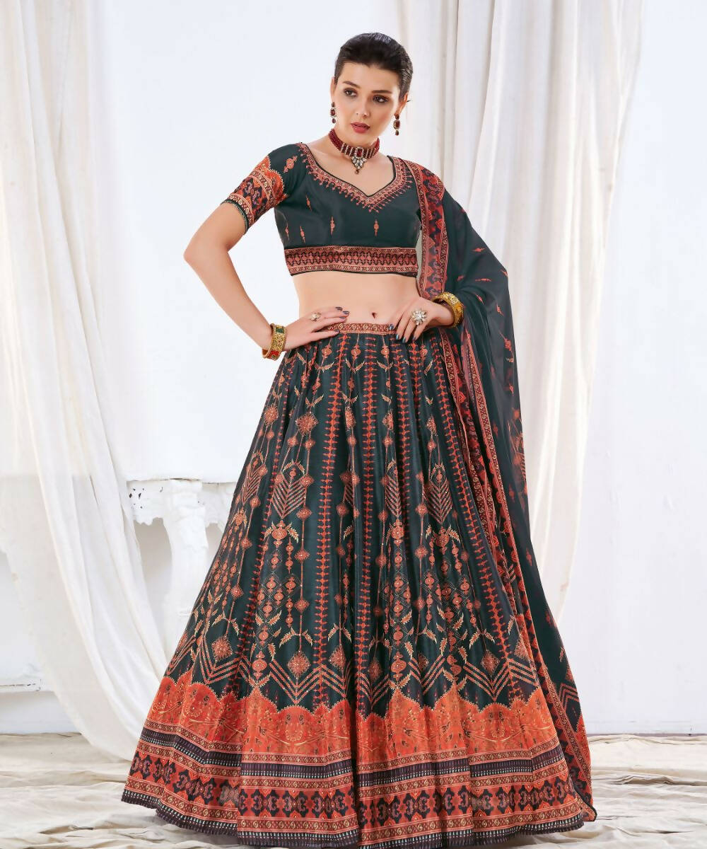 Wedding Designer Black Chinon Lehengha Choli - Anbazaar | Swadesiicart