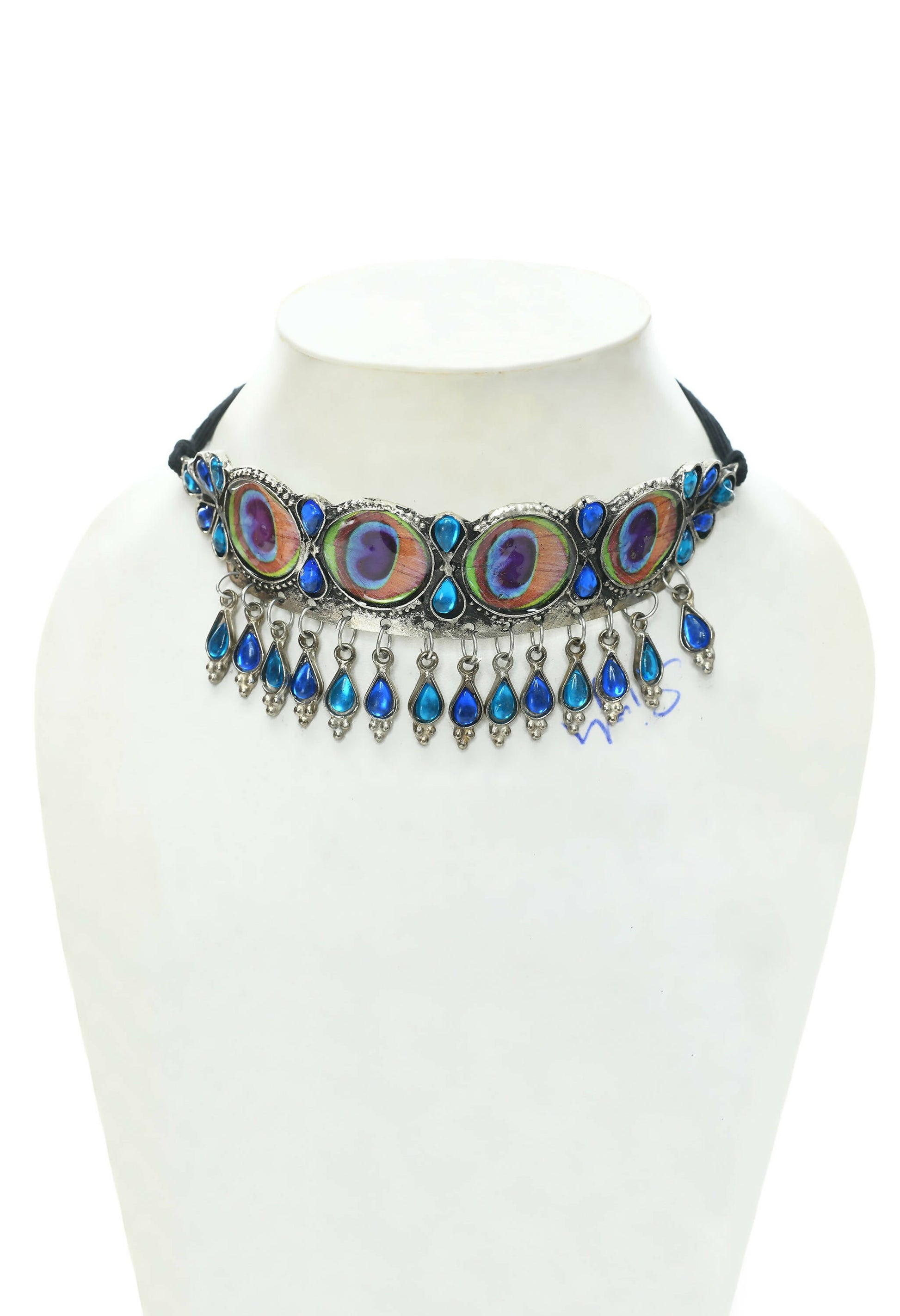 Mominos Fashion Johar Kamal Oxidised Silver-Plated Brass Finish Peacock Wings Choker For Women | Swadesiicart