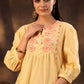Juniper Women's Yellow Cotton Slub Solid Embroidered Tiered Dress | Swadesiicart