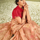 Peach Tissue Digital Printeds Flowers. Stone Embellishments Saree - Norita Hit - Swadesiicart