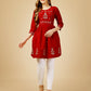 Jyoti Fashion Women's Red Viscose Rayon Embroidered Casual Top | Swadesiicart
