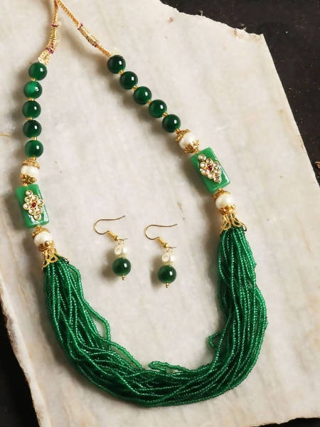 Mominos Fashion Johar Kamal Women's Green Beads Pearls Gold-Polished Jewellery Set | Swadesiicart