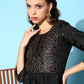 Ahalyaa Women Black Poly Silk Printed Dress | Swadesiicart