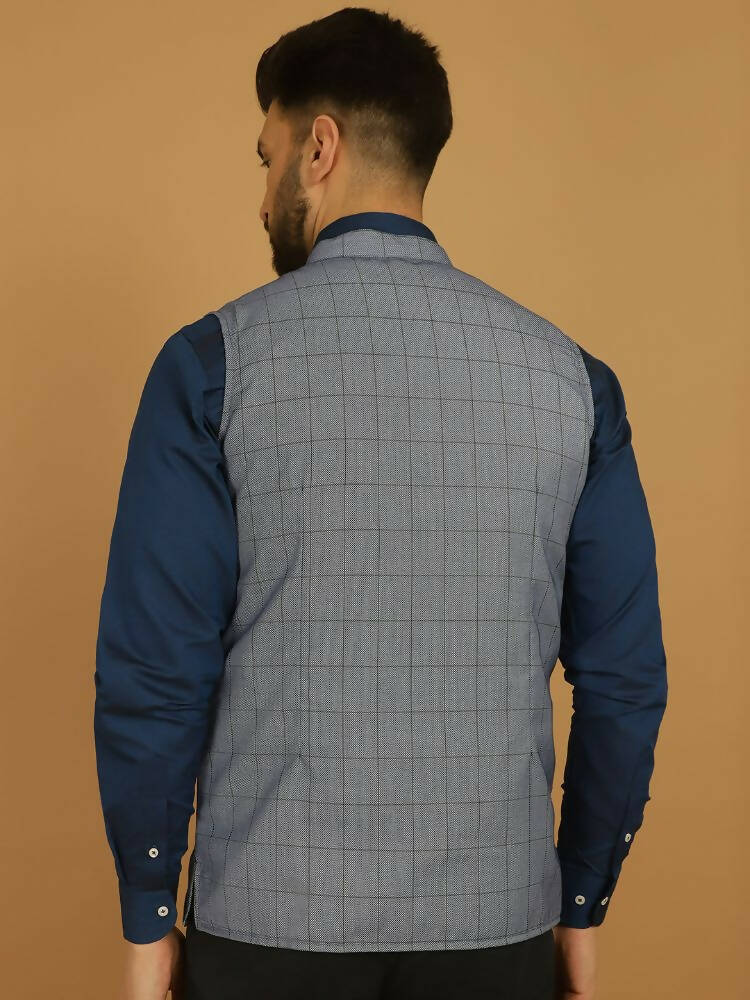 Even Apparels Nehru Jacket With Welt Pockets - Blue | Swadesiicart