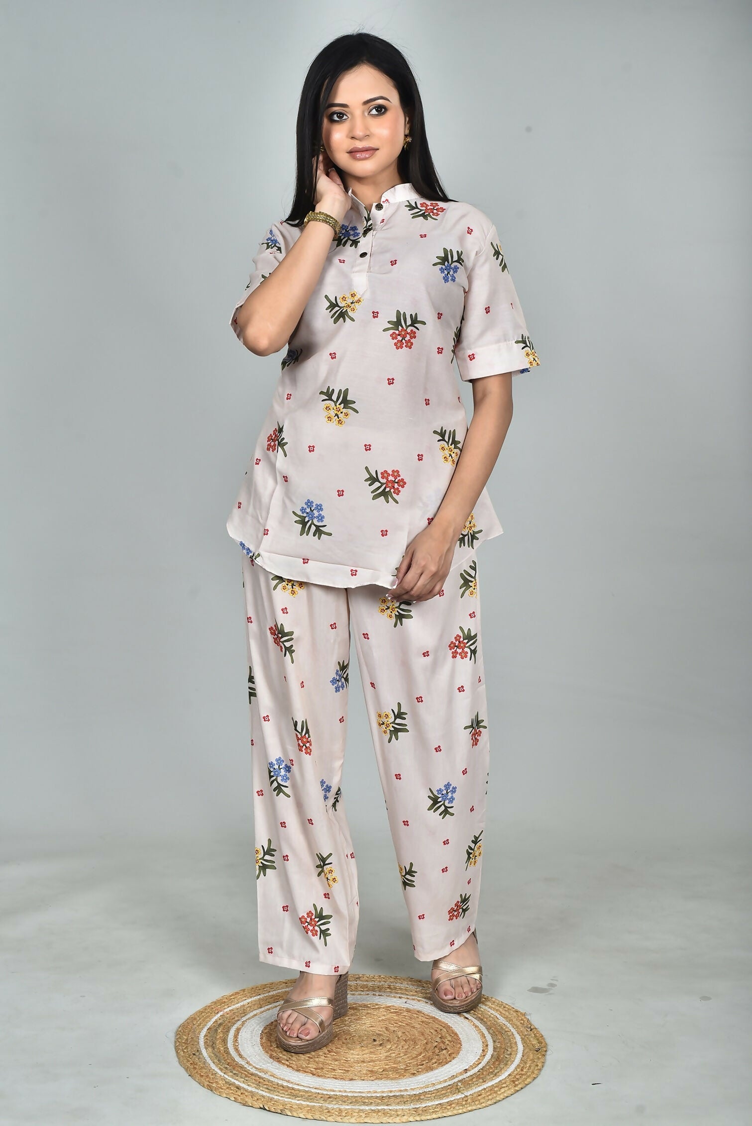 Morchari Digital Print Semi Muslin Co-Ord Set Top & Trouser-Multicolor - Swadesiicart